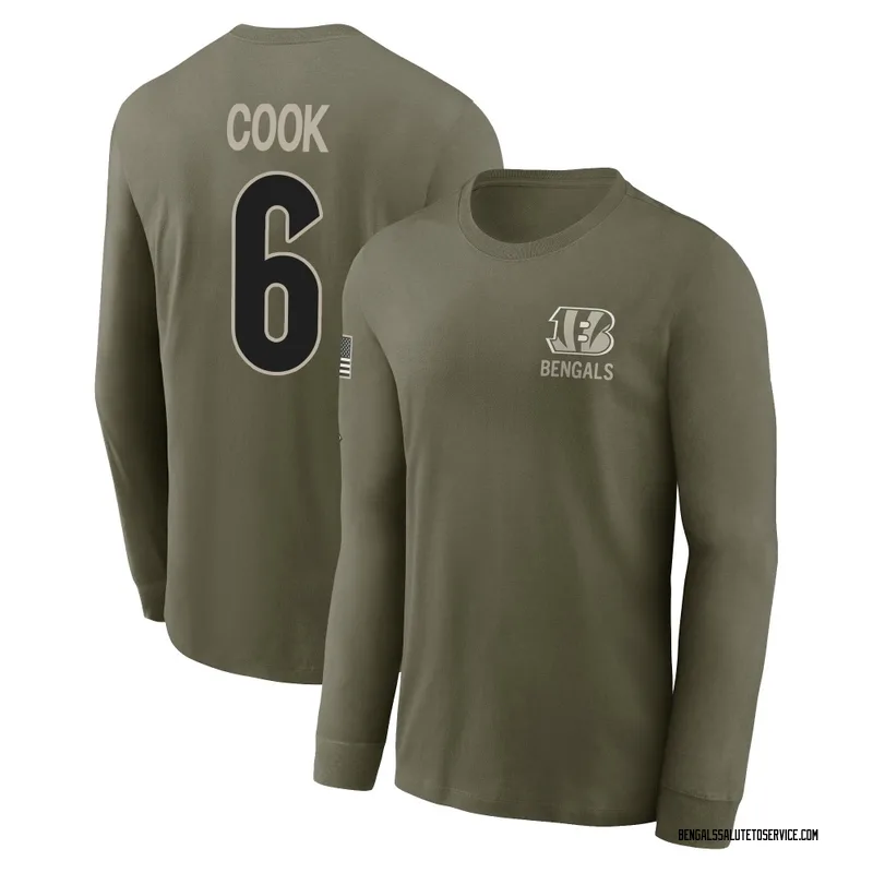 Youth Bryan Cook Cincinnati Bengals Olive 2025 Salute to Service Sideline Long Sleeve T-Shirt