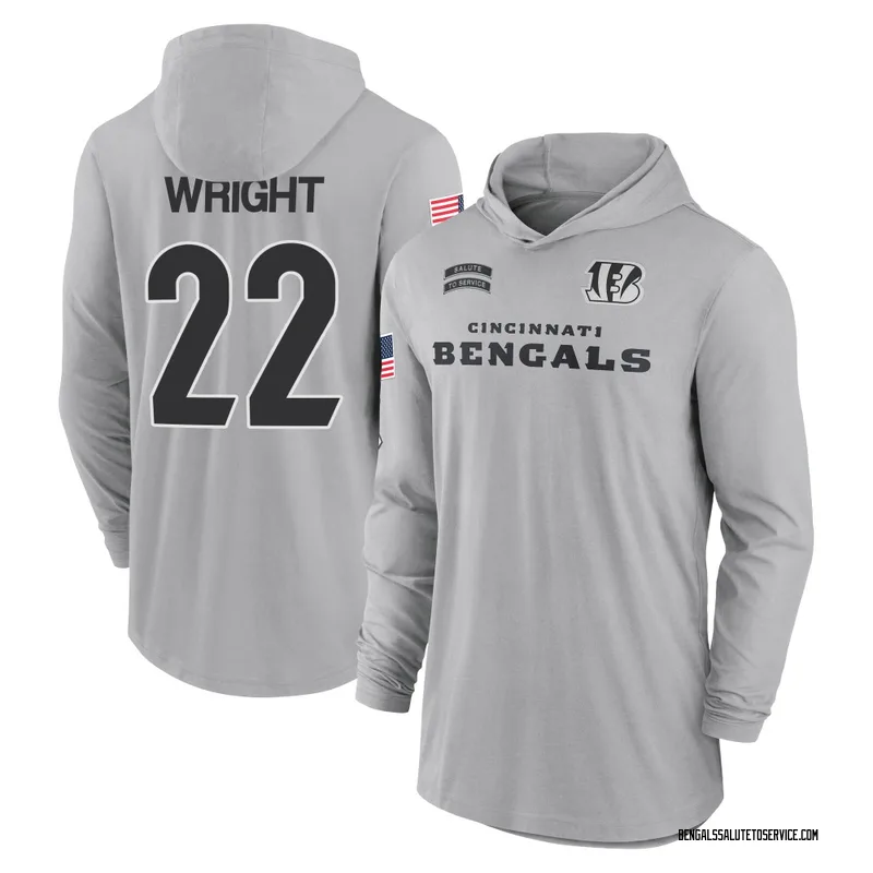 Youth Ceyair Wright Cincinnati Bengals Gray 2024 Salute to Service Lightweight Performance Long Sleeve Hooded T-Shirt