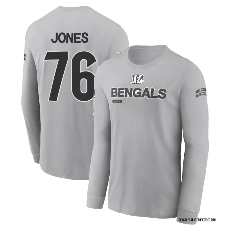 Youth Christian Jones Cincinnati Bengals Gray 2024 Salute to Service Long Sleeve T-Shirt