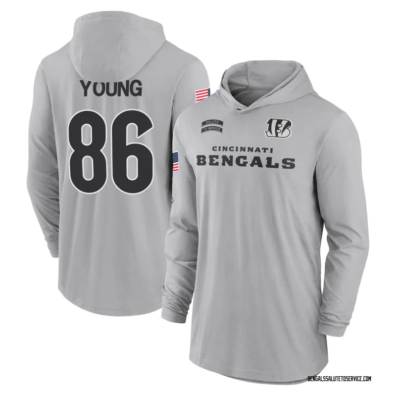 Youth Colbie Young Cincinnati Bengals Gray 2024 Salute to Service Lightweight Performance Long Sleeve Hooded T-Shirt