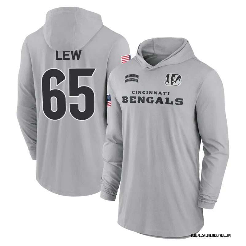 Youth Connor Lew Cincinnati Bengals Gray 2024 Salute to Service Lightweight Performance Long Sleeve Hooded T-Shirt