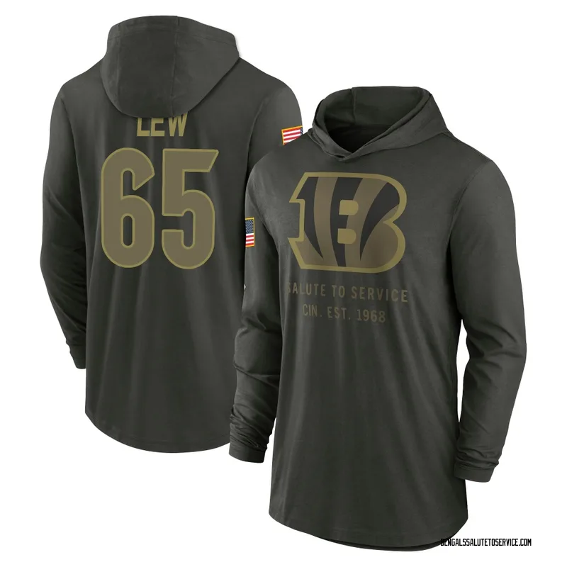 Youth Connor Lew Cincinnati Bengals Green Forest/ 2025 Salute to Service Sideline Lightweight Hooded Pullover Long Sleeve T-Shir