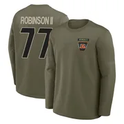 Youth Corey Robinson II Cincinnati Bengals Olive 2025 Salute to Service Sideline Coaches Long Sleeve T-Shirt