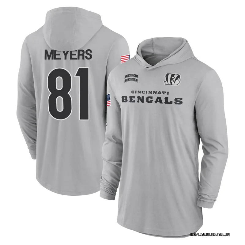 Youth Dohnte Meyers Cincinnati Bengals Gray 2024 Salute to Service Lightweight Performance Long Sleeve Hooded T-Shirt