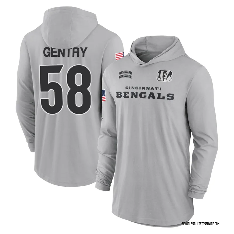 Youth Eric Gentry Cincinnati Bengals Gray 2024 Salute to Service Lightweight Performance Long Sleeve Hooded T-Shirt