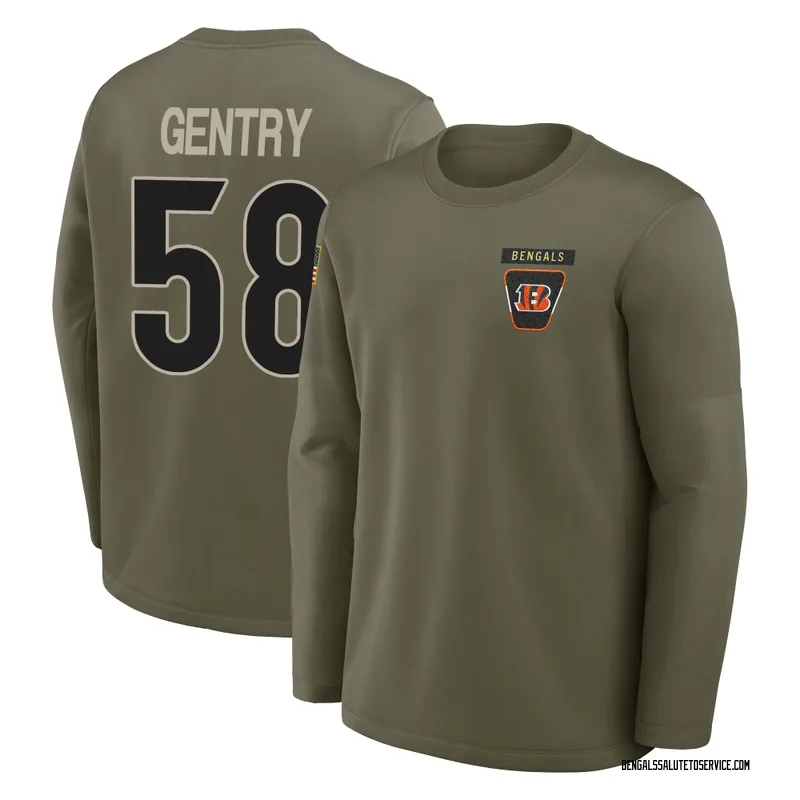 Youth Eric Gentry Cincinnati Bengals Olive 2025 Salute to Service Sideline Coaches Long Sleeve T-Shirt