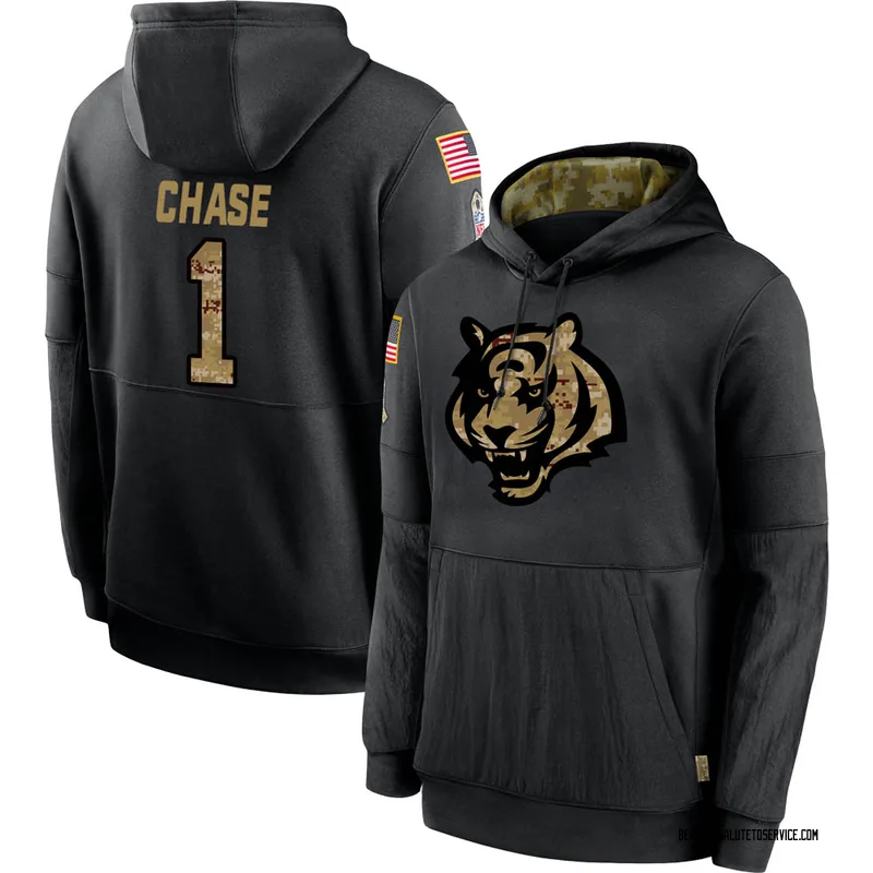 Youth Ja'Marr Chase Cincinnati Bengals Black 2020 Salute to Service Sideline Performance Pullover Hoodie