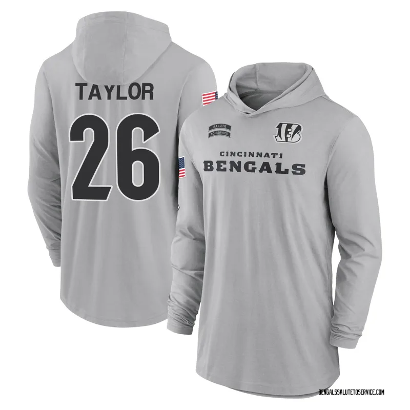 Youth Ja'Sir Taylor Cincinnati Bengals Gray 2024 Salute to Service Lightweight Performance Long Sleeve Hooded T-Shirt