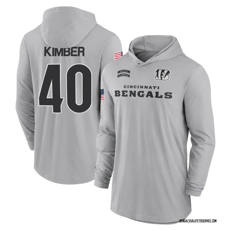 Youth Jalen Kimber Cincinnati Bengals Gray 2024 Salute to Service Lightweight Performance Long Sleeve Hooded T-Shirt