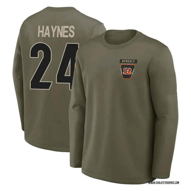 Youth Jamal Haynes Cincinnati Bengals Olive 2025 Salute to Service Sideline Coaches Long Sleeve T-Shirt