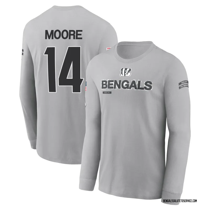Youth Jordan Moore Cincinnati Bengals Gray 2024 Salute to Service Long Sleeve T-Shirt