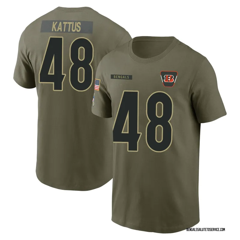 Youth Josh Kattus Cincinnati Bengals Olive 2025 Salute to Service Name & Number T-Shirt
