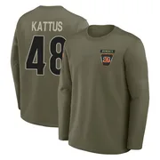 Youth Josh Kattus Cincinnati Bengals Olive 2025 Salute to Service Sideline Coaches Long Sleeve T-Shirt