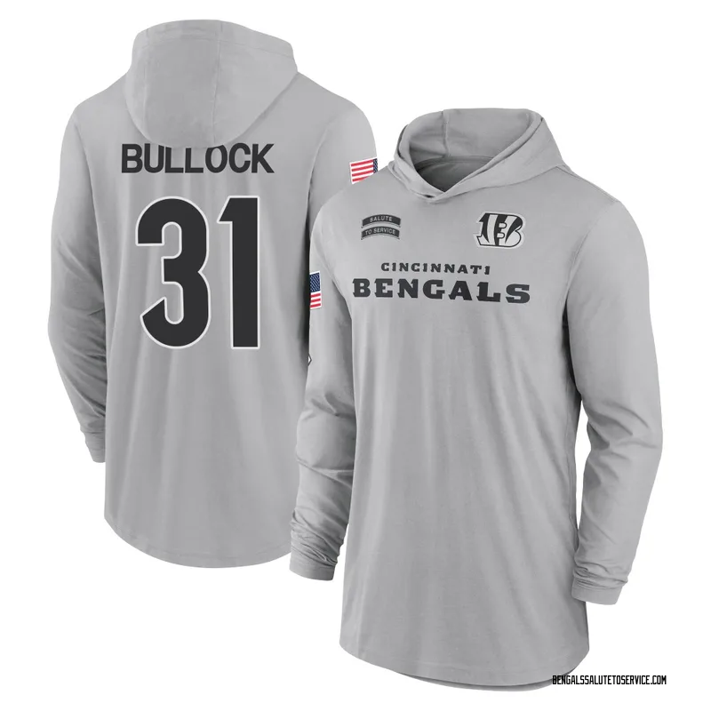 Youth Kentrel Bullock Cincinnati Bengals Gray 2024 Salute to Service Lightweight Performance Long Sleeve Hooded T-Shirt