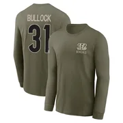Youth Kentrel Bullock Cincinnati Bengals Olive 2025 Salute to Service Sideline Long Sleeve T-Shirt