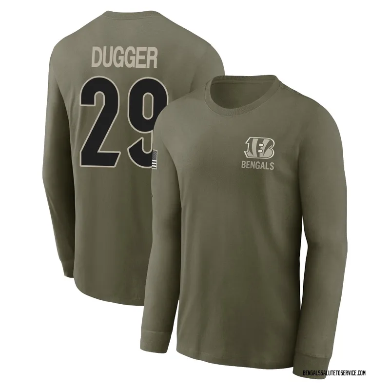Youth Kyle Dugger Cincinnati Bengals Olive 2025 Salute to Service Sideline Long Sleeve T-Shirt