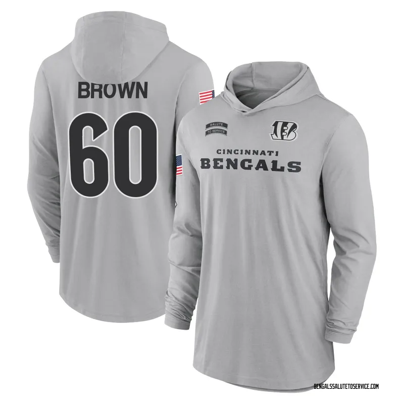 Youth Liam Brown Cincinnati Bengals Gray 2024 Salute to Service Lightweight Performance Long Sleeve Hooded T-Shirt