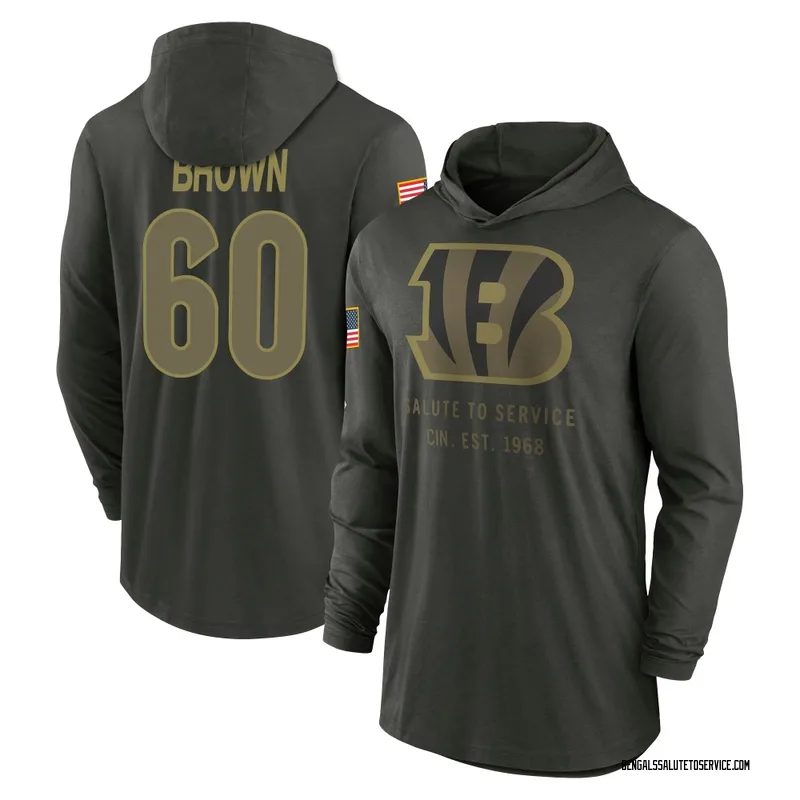 Youth Liam Brown Cincinnati Bengals Green Forest/ 2025 Salute to Service Sideline Lightweight Hooded Pullover Long Sleeve T-Shir