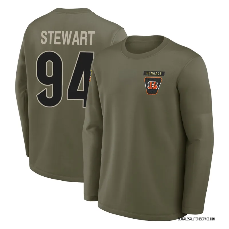 Youth Shemar Stewart Cincinnati Bengals Olive 2025 Salute to Service Sideline Coaches Long Sleeve T-Shirt