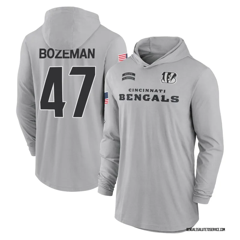 Youth Swayze Bozeman Cincinnati Bengals Gray 2024 Salute to Service Lightweight Performance Long Sleeve Hooded T-Shirt