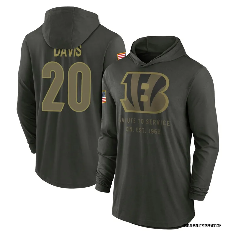 Youth Tacario Davis Cincinnati Bengals Green Forest/ 2025 Salute to Service Sideline Lightweight Hooded Pullover Long Sleeve T-S