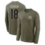 Youth Xavier Johnson Cincinnati Bengals Olive 2025 Salute to Service Sideline Long Sleeve T-Shirt